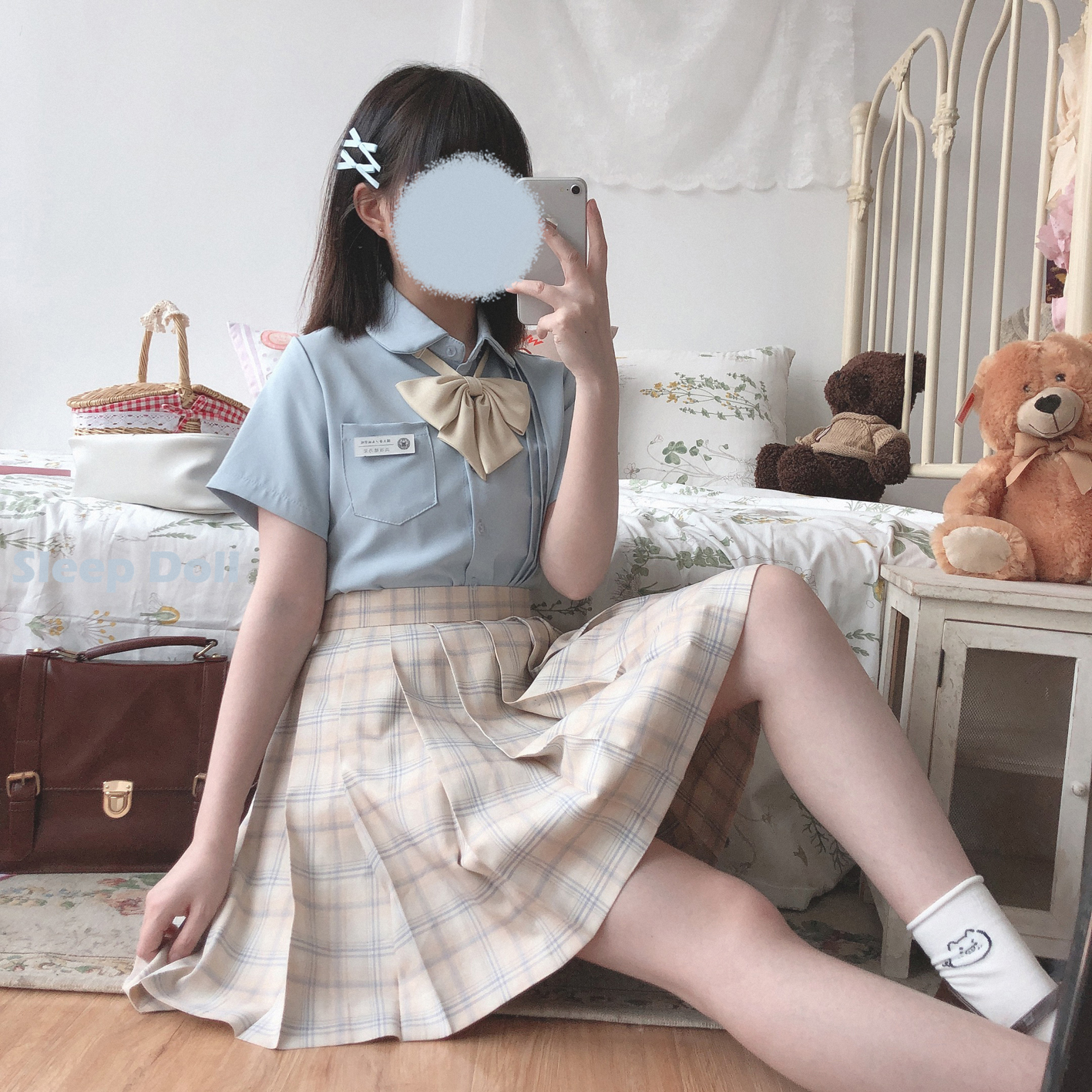 自制 小丸子 十色丸襟jk风格不透垂坠面料细折衬衫