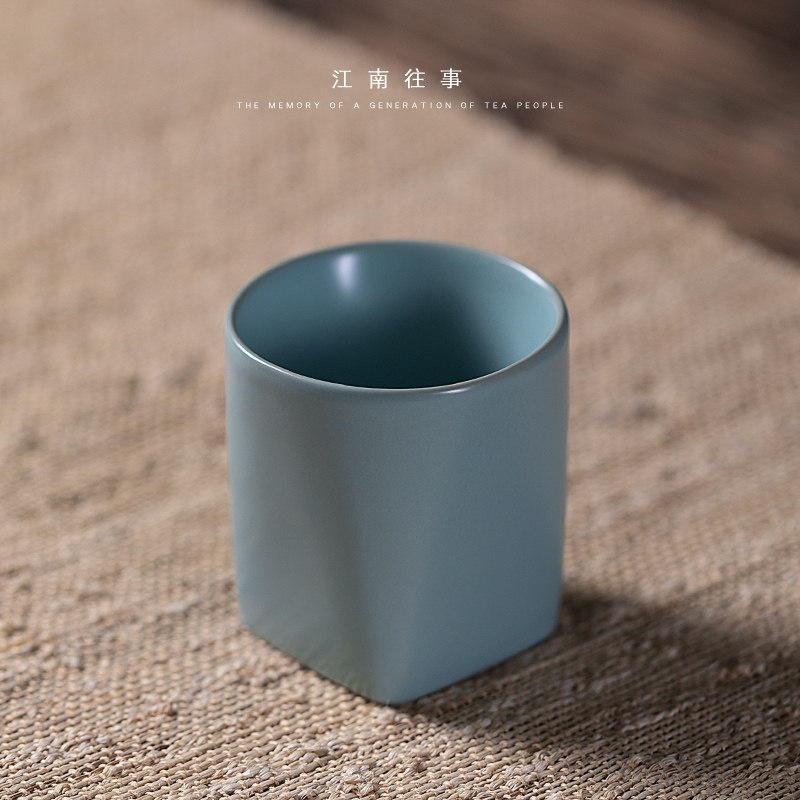 江南往事汝窑天蓝四方杯内开片茶杯品茗陶瓷汝瓷茶杯