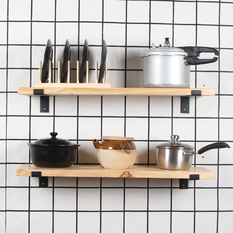 墙上置物架大承承重实木一字隔板挂墙木板厨房搁板