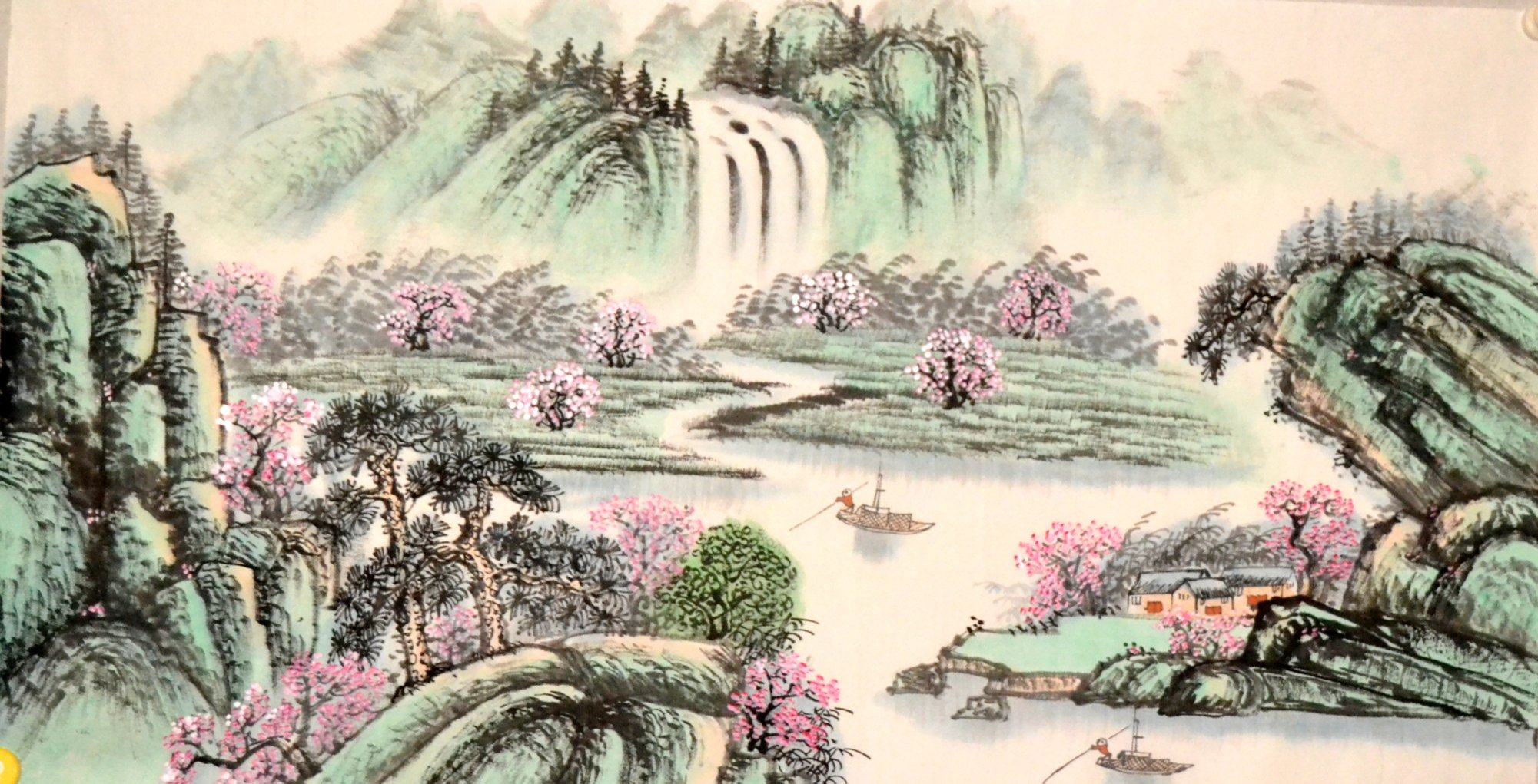 三尺陈武无款淡雅春景青绿国画山水字画装饰国画