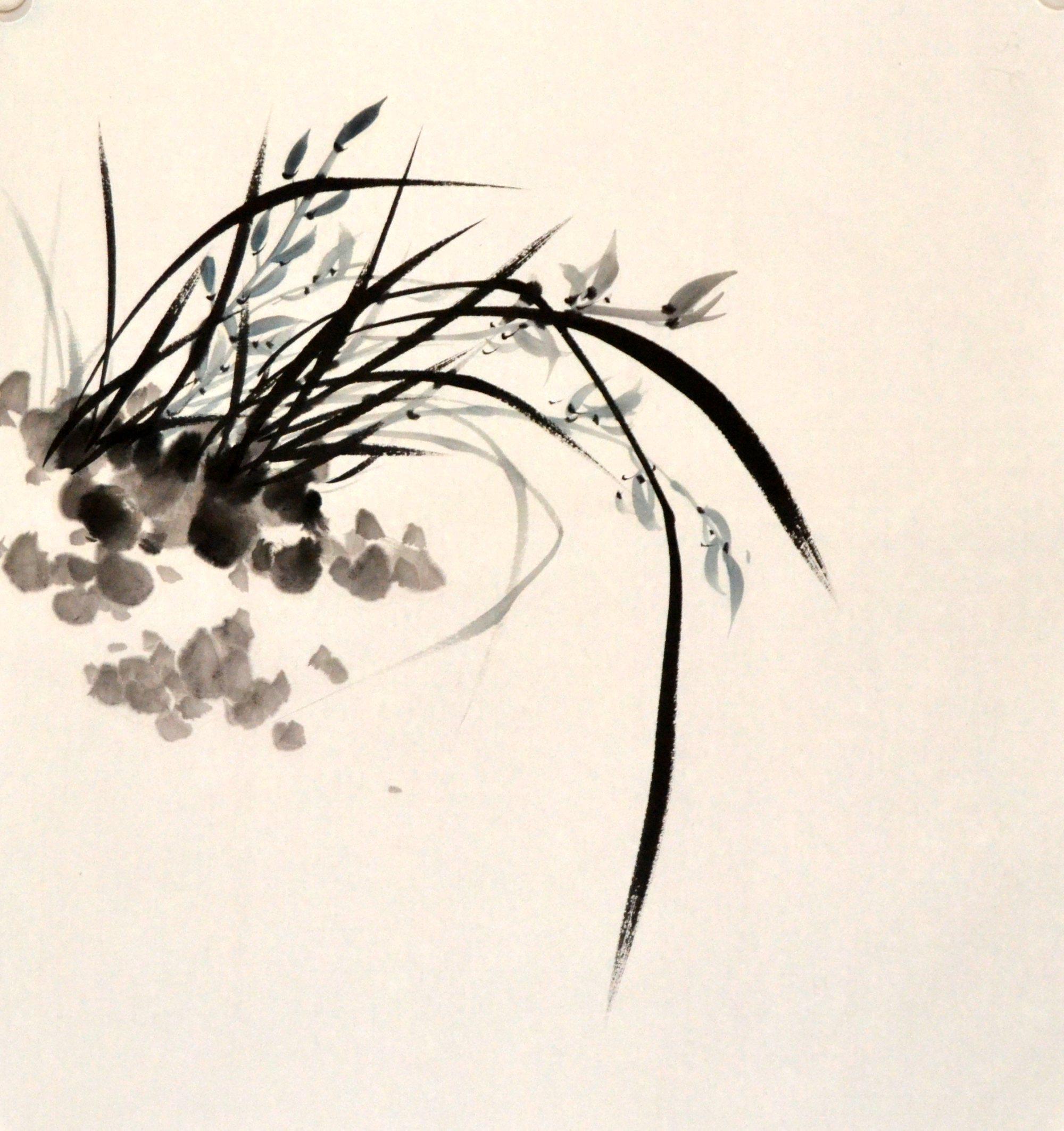 国画花鸟客厅三尺斗方兰花水墨手绘原稿无款国画