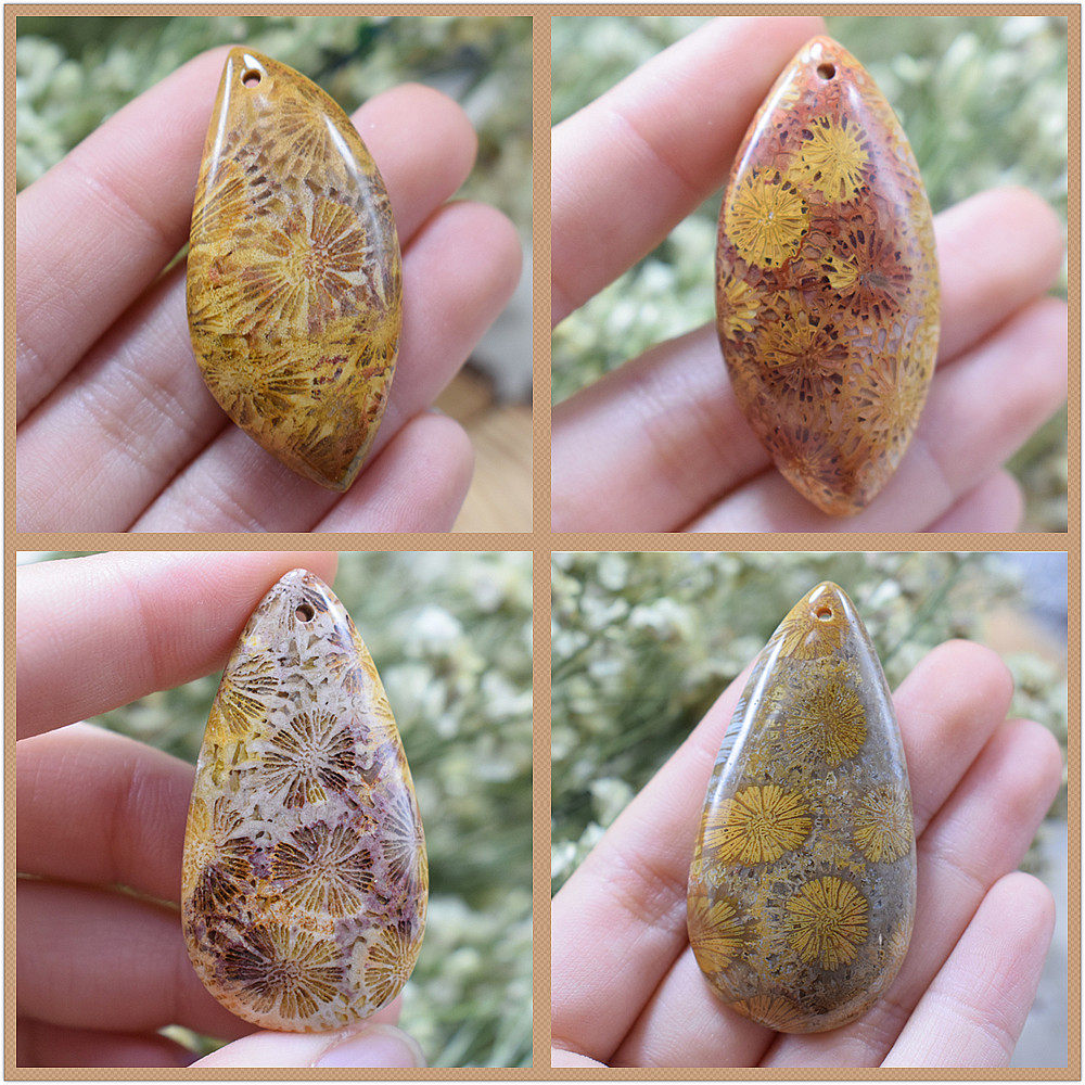 凤尾珊瑚天然菊花珊瑚石彩色玉化吊坠包邮项坠