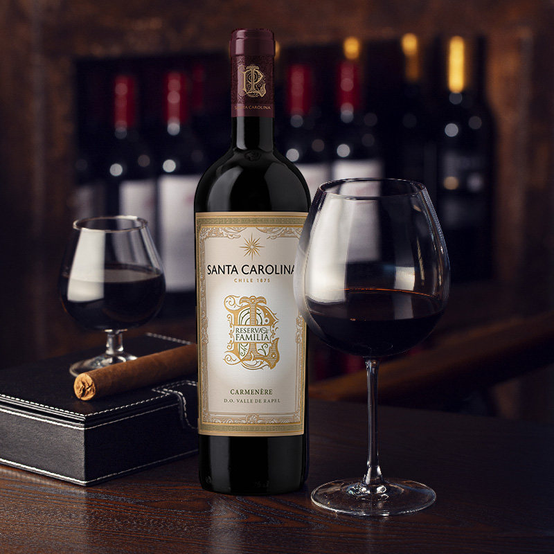 富隆红酒智利原装进口隆胜卡罗家族珍藏佳美娜干干红静态葡萄酒