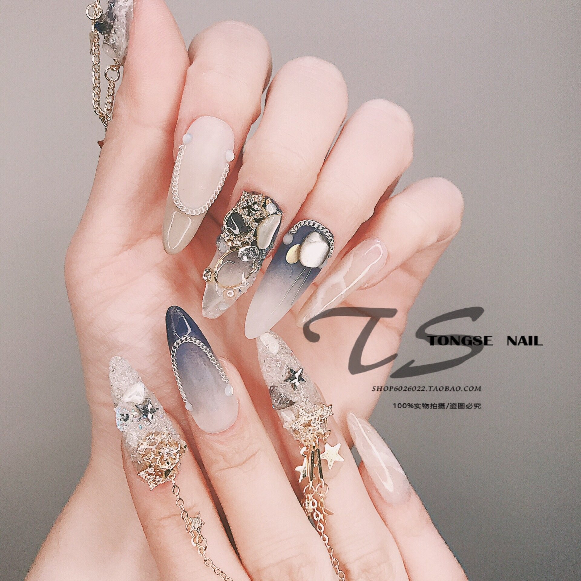 美甲流苏水晶网红磨砂成品指甲贴片可拆卸穿戴美甲工具