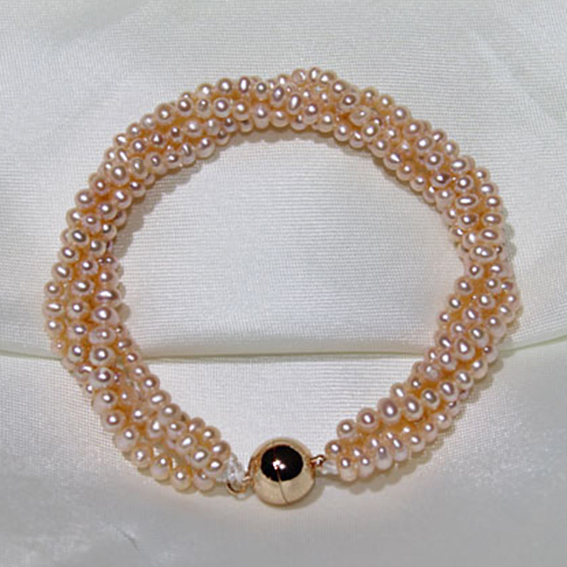 黛妃亮光多层款淡水珍珠手链手饰3-4mm小珠时尚韩版清新女磁铁5层