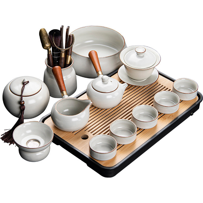 汝窑六君子盖碗茶盖碗茶壶泡茶陶瓷中式高档功夫整套茶具