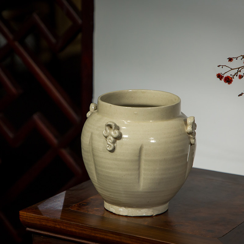 雅然文化明代邢窑四系罐物件收藏品文玩古董真品摆件