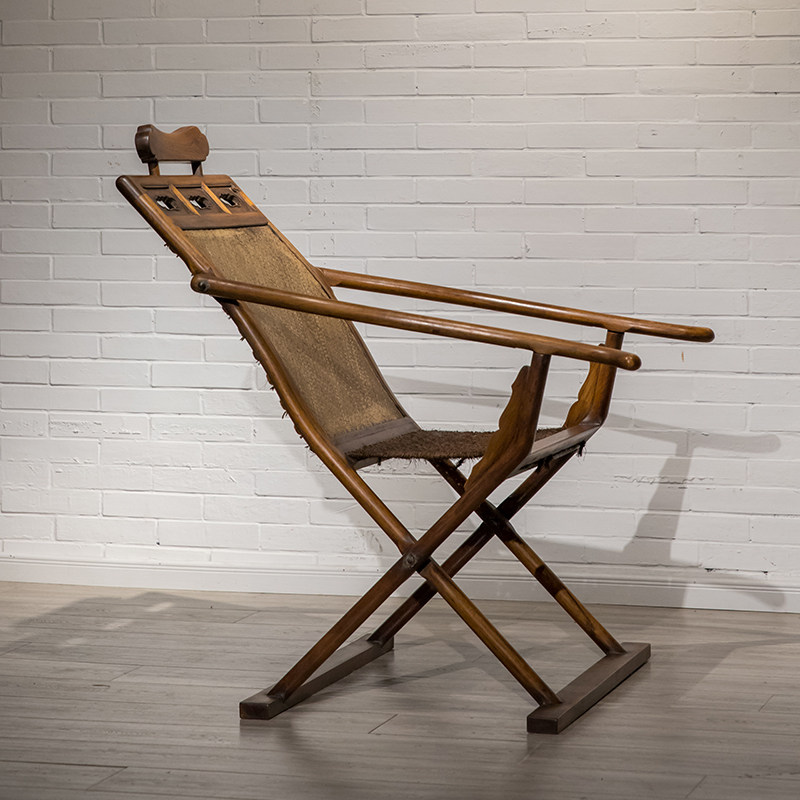 红木躺椅清代交椅式直明清古典老家家具古董装饰摆件