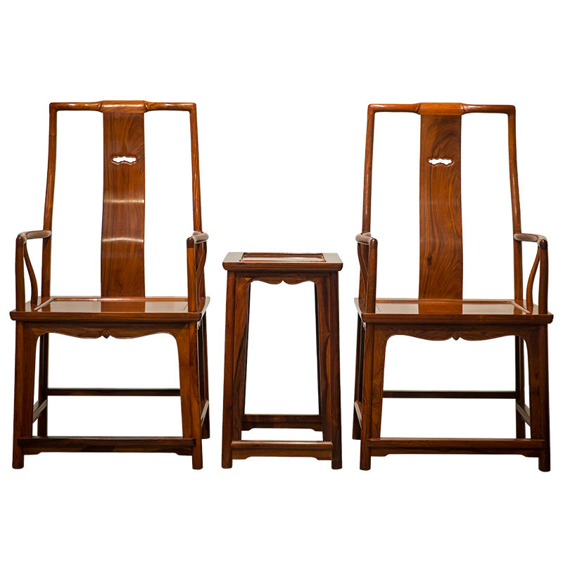 红木高背南官帽椅成套两椅一几中式古典家具收藏红木椅子