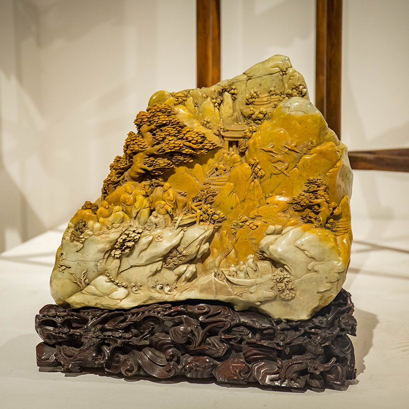 摆件清代寿山山石人物山奇石赏石玉石古董真品摆件