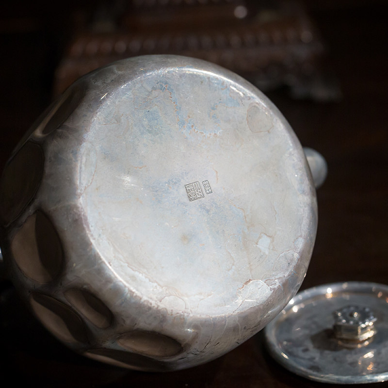 五郎三郎锤目纹大银壶原箱银制艺术品摆件收藏摆件