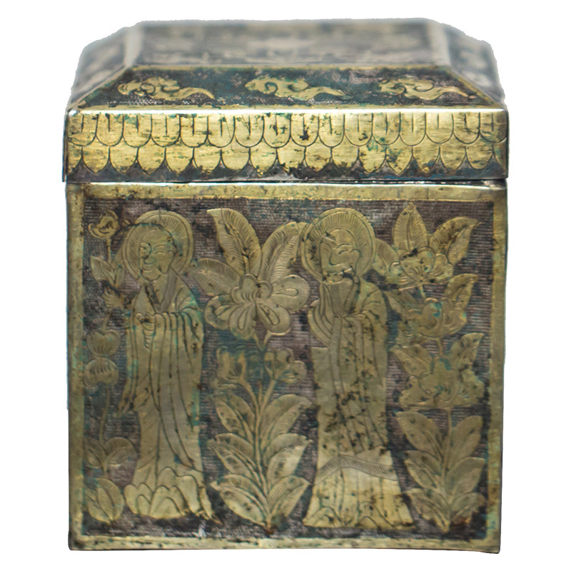 明代函老佛教真品收藏古董文玩物件舍利银鎏摆件