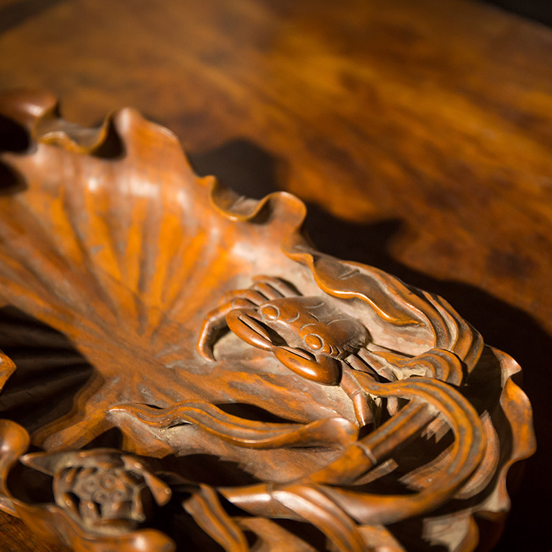 清代黄杨木雕荷叶形水洗