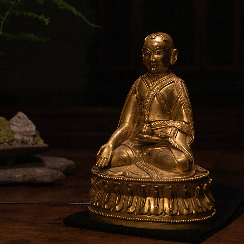 师佛清代铜鎏造像文玩古董真品客厅佛像供奉装饰摆件