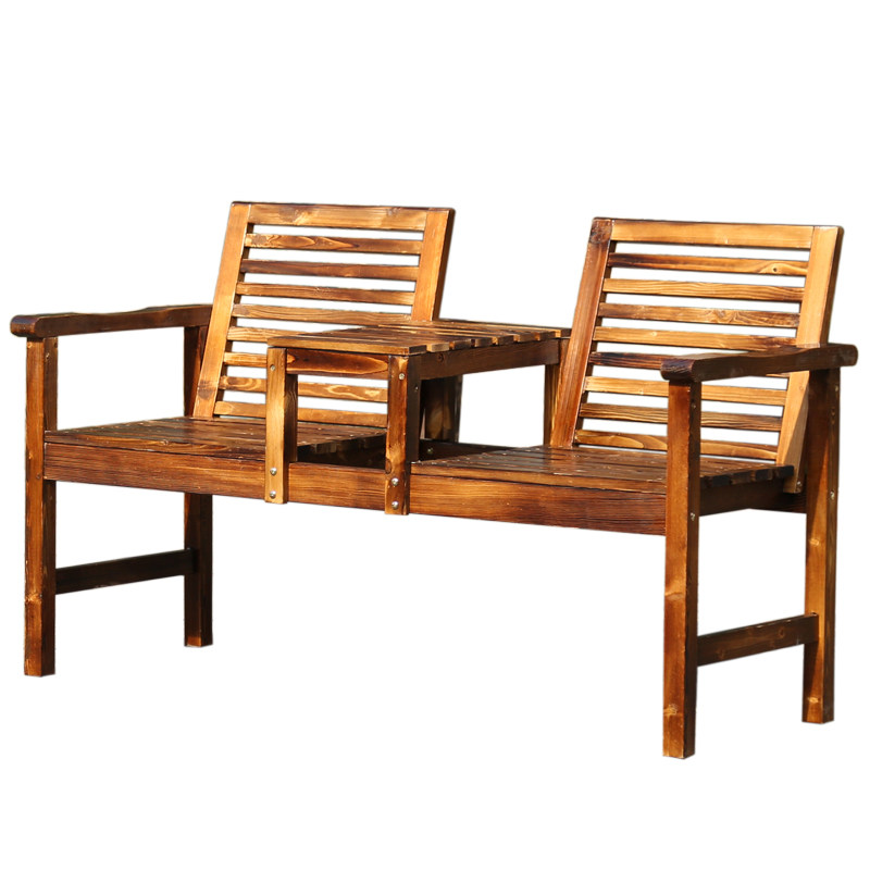 户外露天花园实木庭院桌椅炭化防腐木新中式靠椅带茶几公园休闲椅