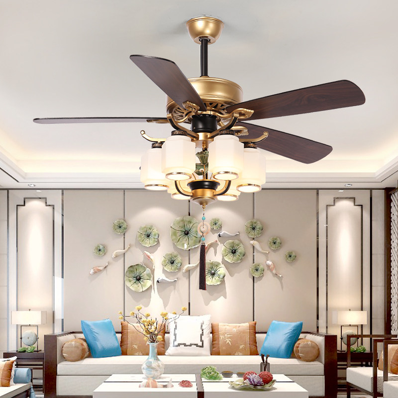 新中式国风静音木叶卧室餐厅吊扇客厅中国仿古吊扇
