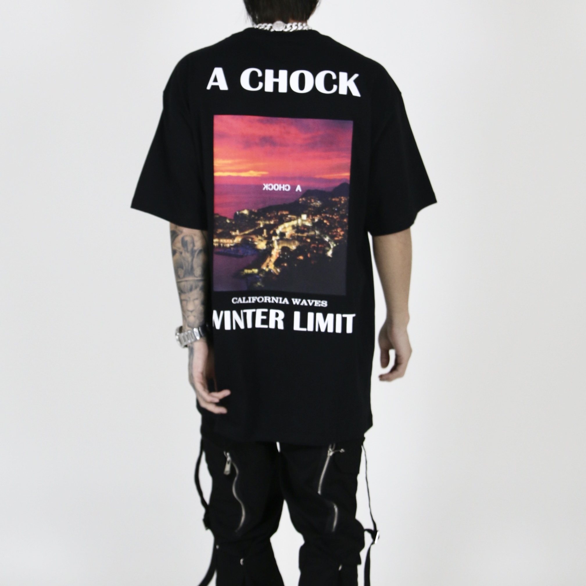 Achock国潮原创夏季新品晚霞印花短袖潮woo专属五分袖潮牌情侣t恤