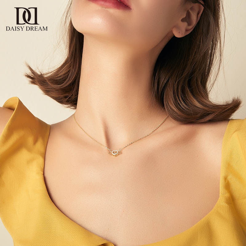 纯银跳动的心天使项链女潮金色爱心网红ins锁骨链心型冷淡风吊坠