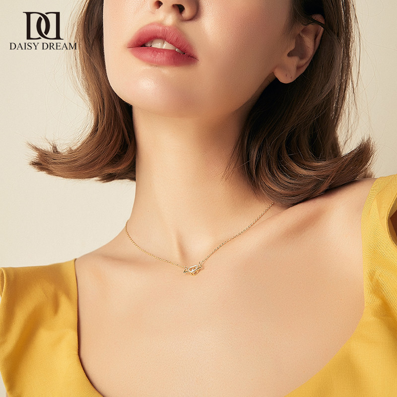 纯银跳动的心天使项链女潮金色爱心网红ins锁骨链心型冷淡风吊坠