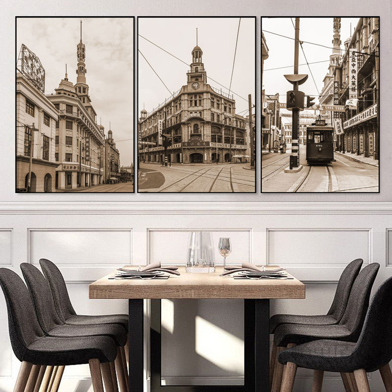 上海装饰画民国国风建筑外滩街景壁画复古怀旧现代装饰画