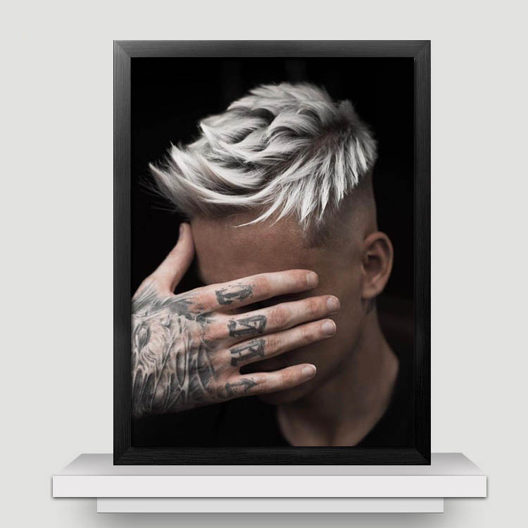 男士油头发型装饰画美发店装饰图片海报发廊造型油头馆挂画有框画
