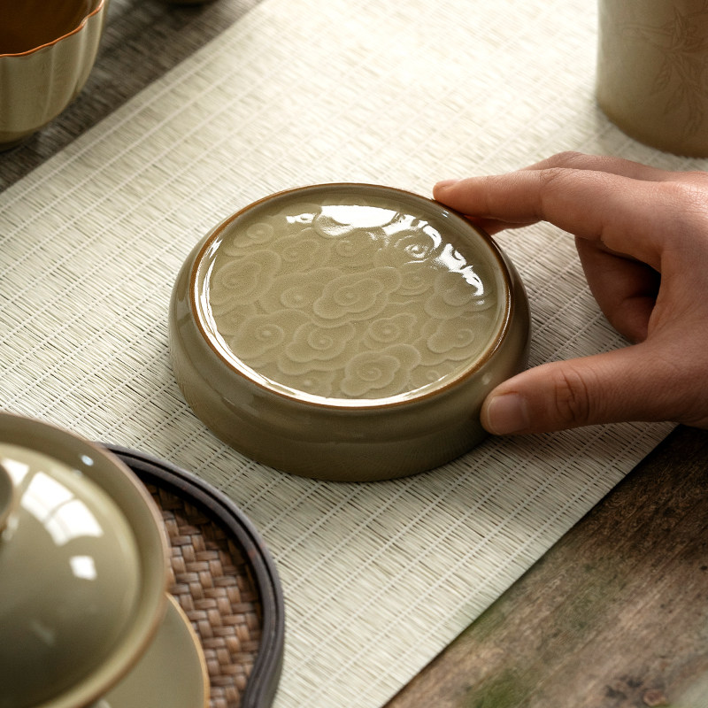 景德镇陶瓷定窑黄茶器盖置盖托壶盖碗茶具茶宠功夫功夫茶茶道
