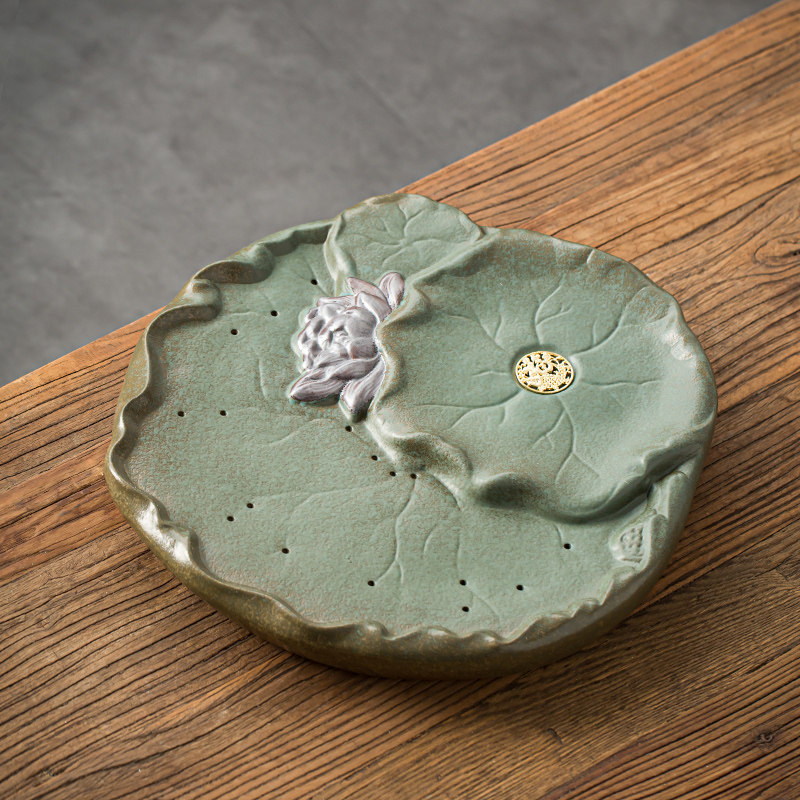 家用创意干泡日式简易陶瓷茶盘荷花花功夫茶具茶盘