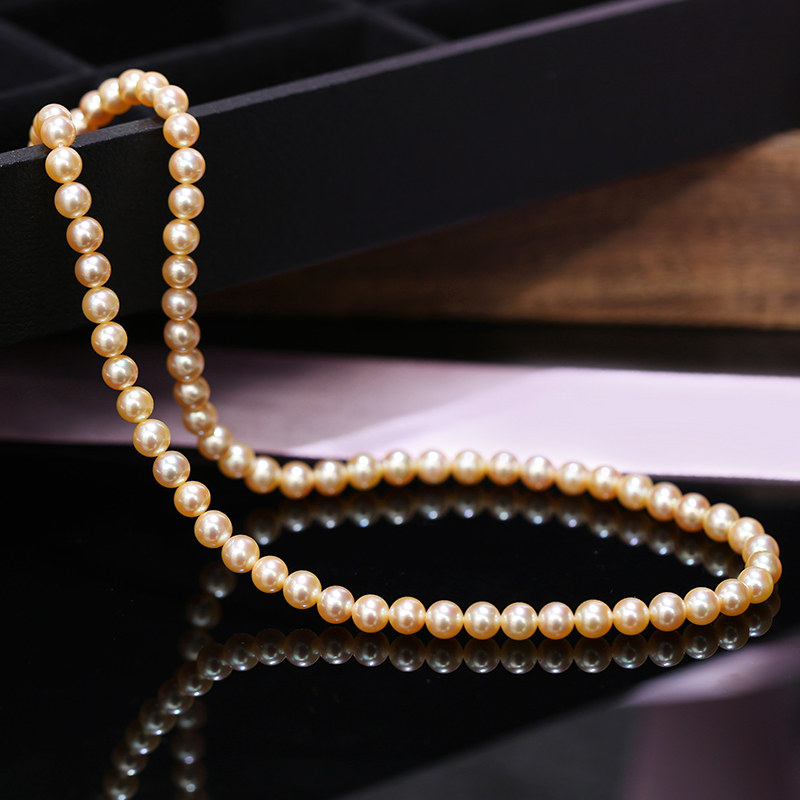 月神索菲亚 akoya香槟色 天然海水珍珠项链 淡雅复古风自然色 百
