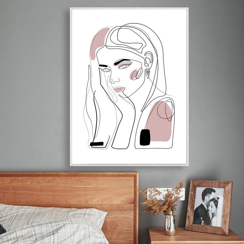 简约装饰画裸画美女人体艺术极简黑白线描挂画卧室现代装饰画