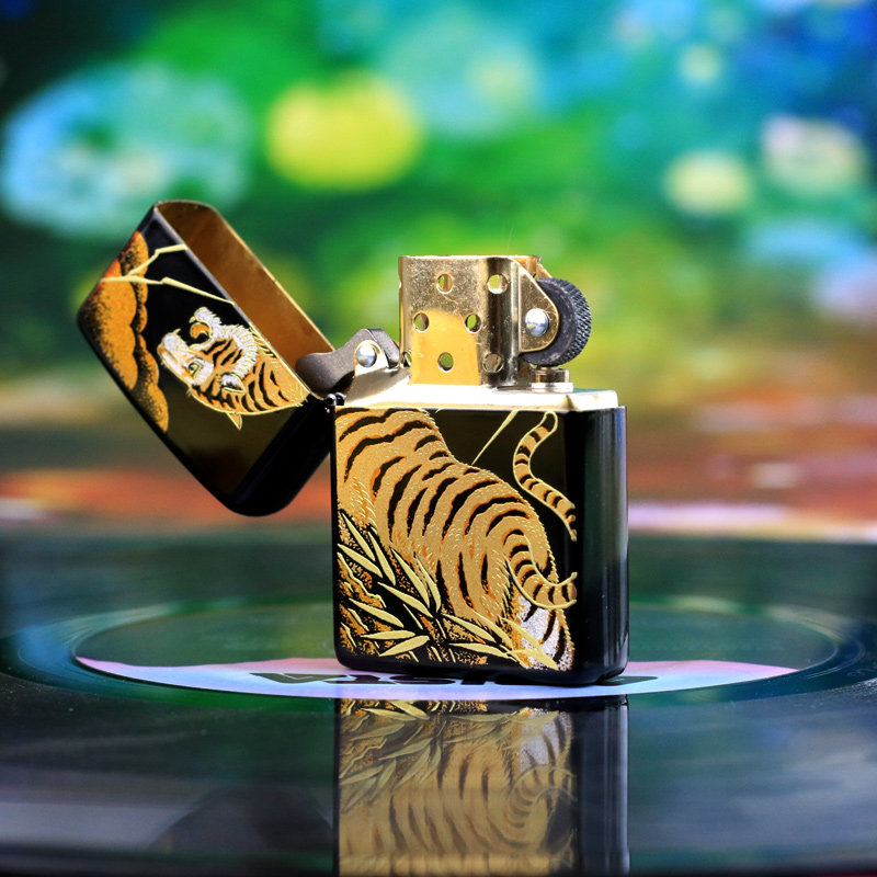 日版zippo本金莳绘 防风煤油打火机 浮世绘竹林老虎正版收藏级 男
