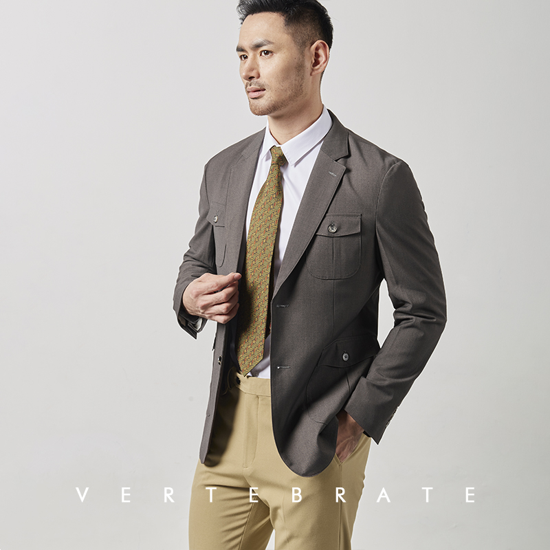 脊椎动物西服西装单西装垫肩猎装男装口袋薄料春款西服