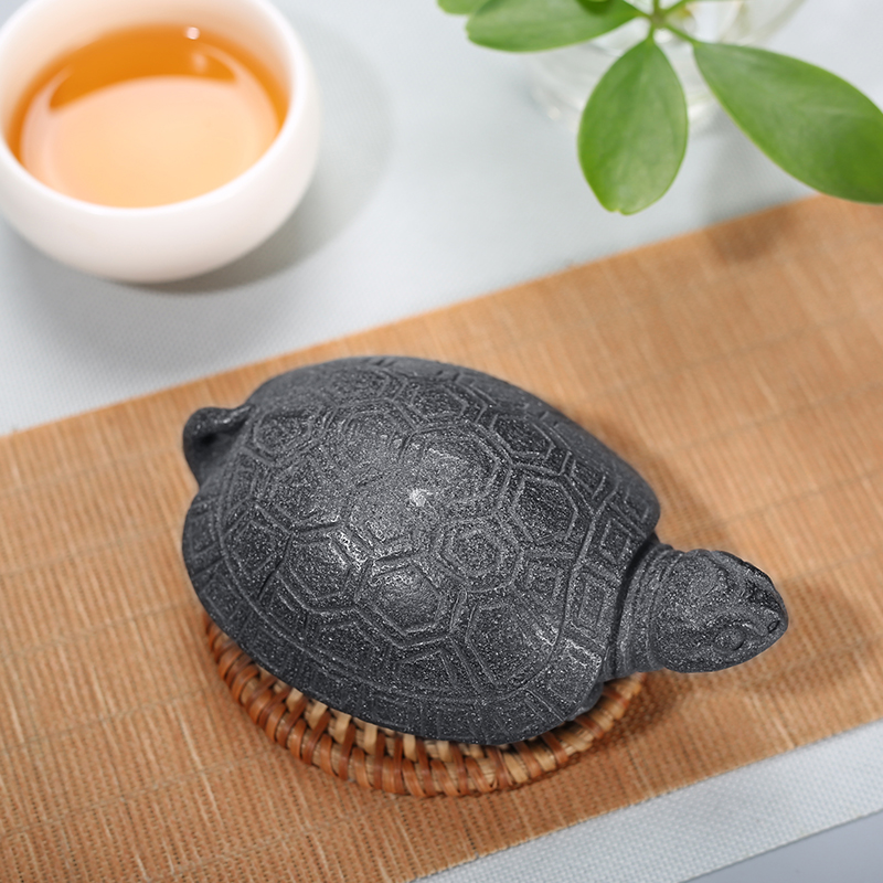 石财记创意乌龟壳摆件天然乌金乌金石石头茶宠手工茶宠摆件