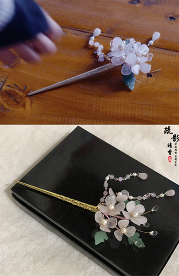 唐嫣同汉服玉簪桃花款粉疏影未央李未央锦绣未央暗香发饰