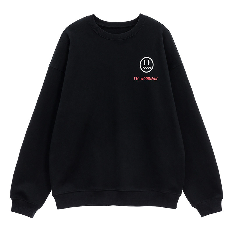 blackboom休闲宽松笑脸字母圆领加绒卫衣男秋冬青年卫衣