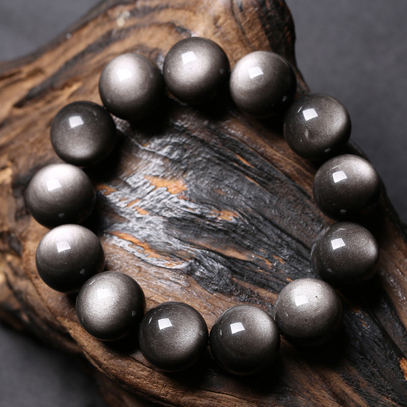 孤品鬼银眼18mm男士银曜石手链男款猫眼曜石饰品手链