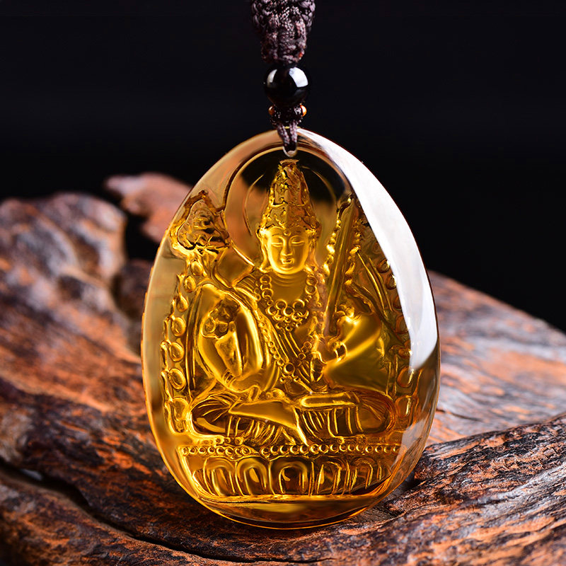 天然黄水晶虚空菩萨本命吊坠生肖属牛属虎守护神项坠