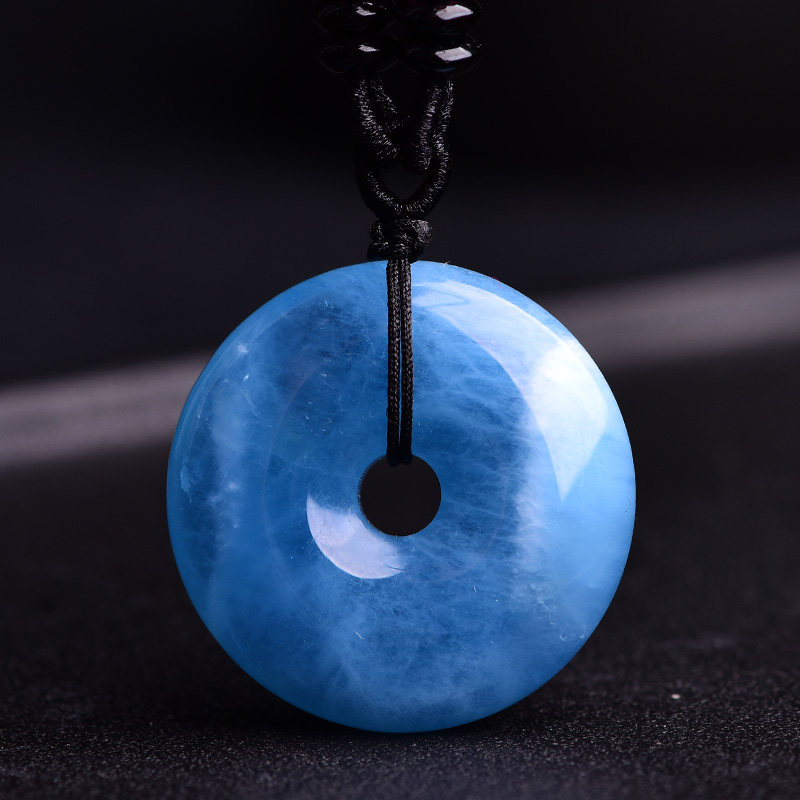 冰透冰种海蓝宝平安扣吊坠项链原石蓝色水晶晶泽项坠