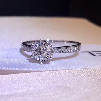 金天然天然钻石戒指20分车花六爪钻戒1克拉效果证书求婚手饰