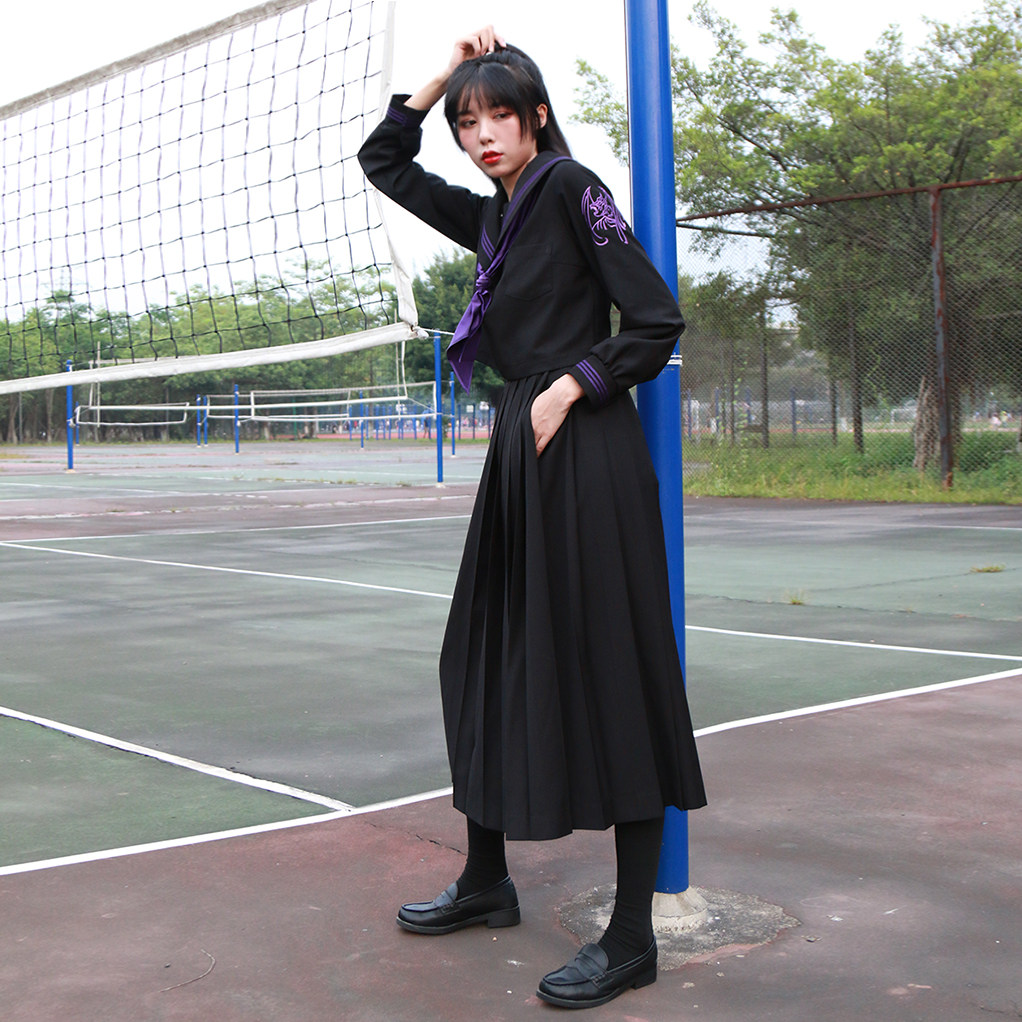 高桥十一正统jk制服不良少女长裙黑色22褶日本学生半身裙