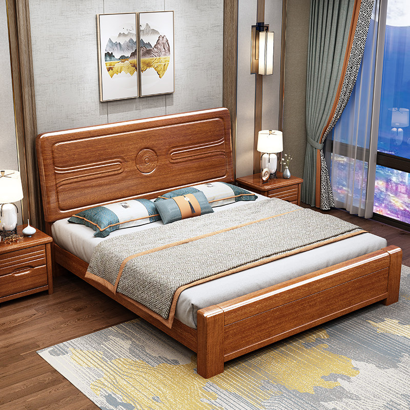 81.5米卧室经济家具中式高箱储气压实木床