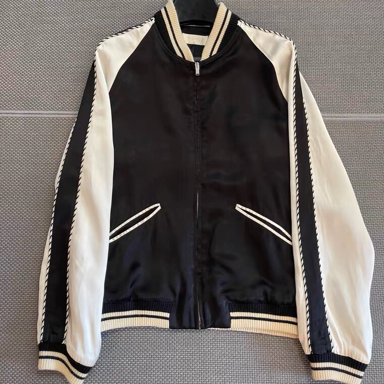 高品质slp血牙黑白丝绒夹克设计亮珠高级奢潮夹克