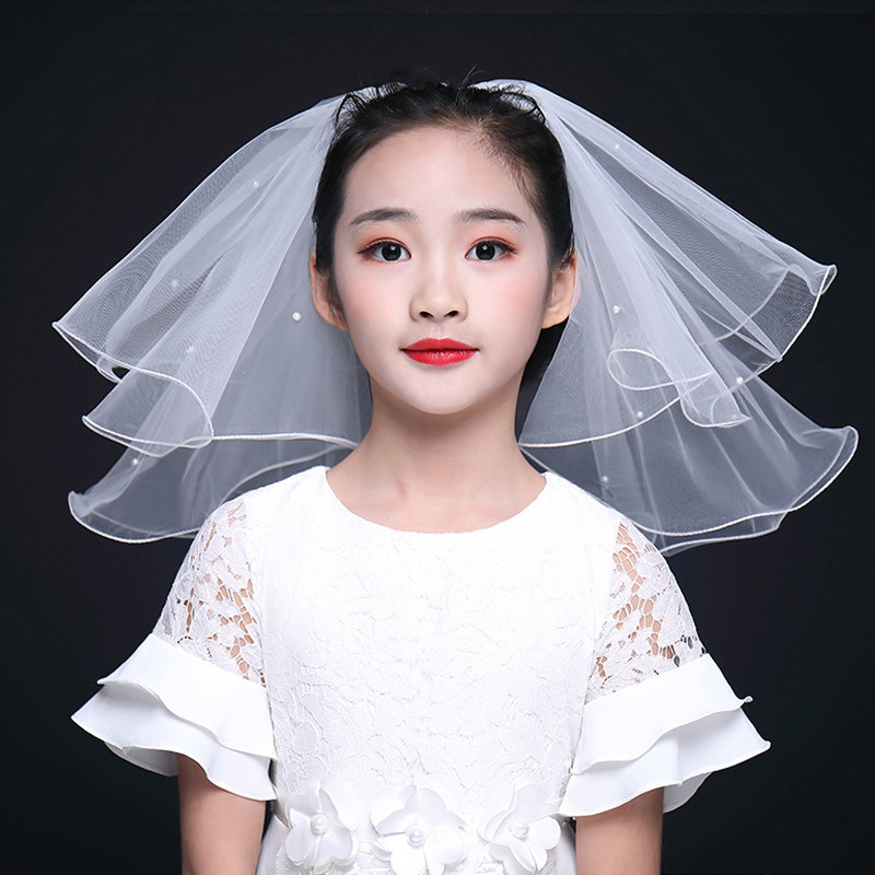 公主头纱儿童蓬蓬珍珠写真拍照道具超仙新娘头纱