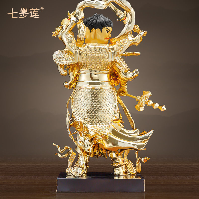七步莲纯铜鎏金道家星宿北极四圣天蓬元帅神像家用摆件