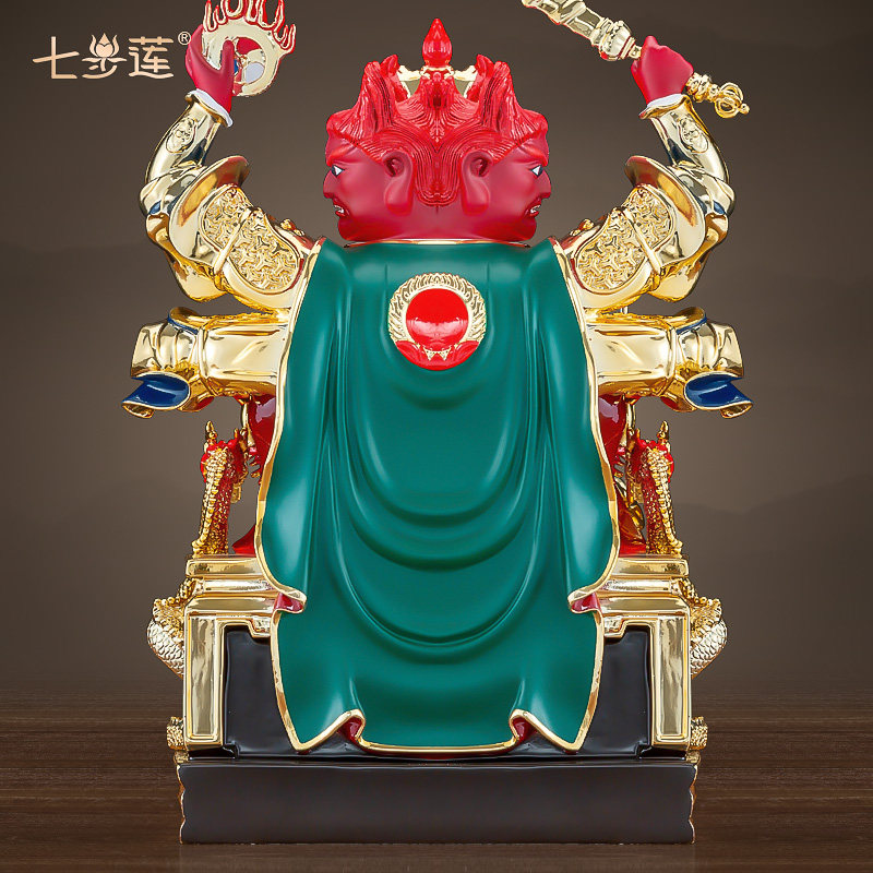 七步莲纯铜鎏金道家火神神像家用火德真君神像火德星君铜像摆件