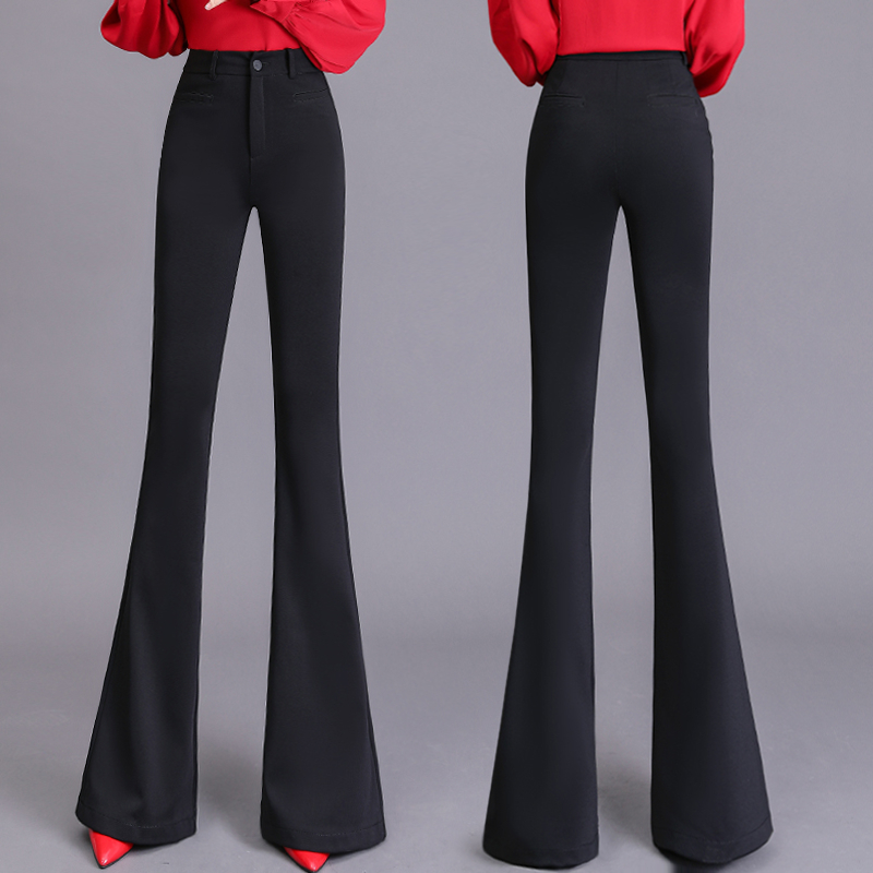 微喇裤女2023春季新款韩版坠感显瘦休闲裤高腰垂感加长版喇叭裤