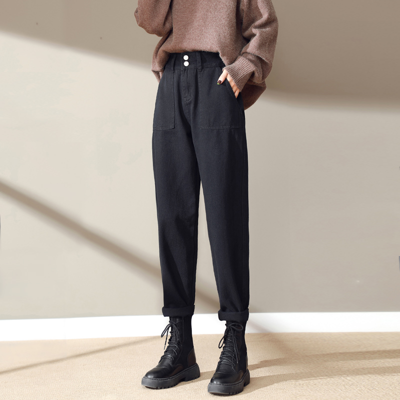 黑色牛仔裤女秋装2022新款高腰显瘦直筒哈伦萝卜老爹女裤子女夏季