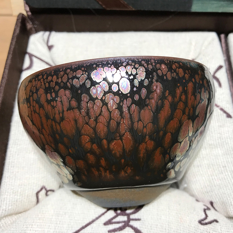 建盏茶杯 俞章洪纯手工彩金蓝油滴对盏情侣对杯原矿铁胎陶瓷茶盏