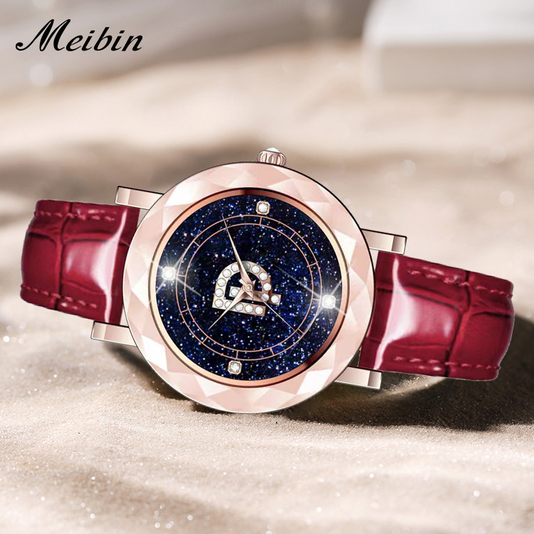 meibin美宾初见dp007-蝴蝶卡扣时尚星空表盘女士国产腕表