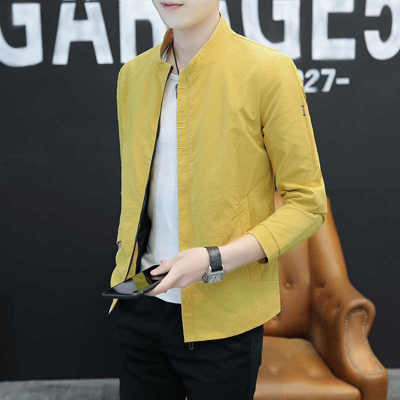 夹克男秋季新款厂家直销锦纶黄色外套男装商务休闲立领男装潮牌衣