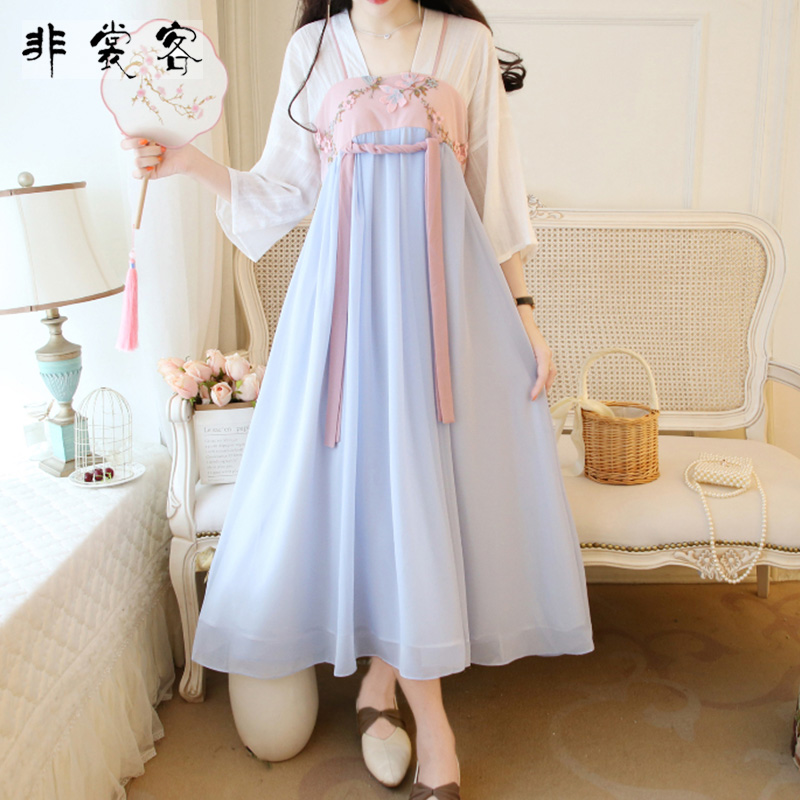 夏款汉元素中国风汉服夏季薄款女薄纱改良学生大码胖mm超仙连衣裙